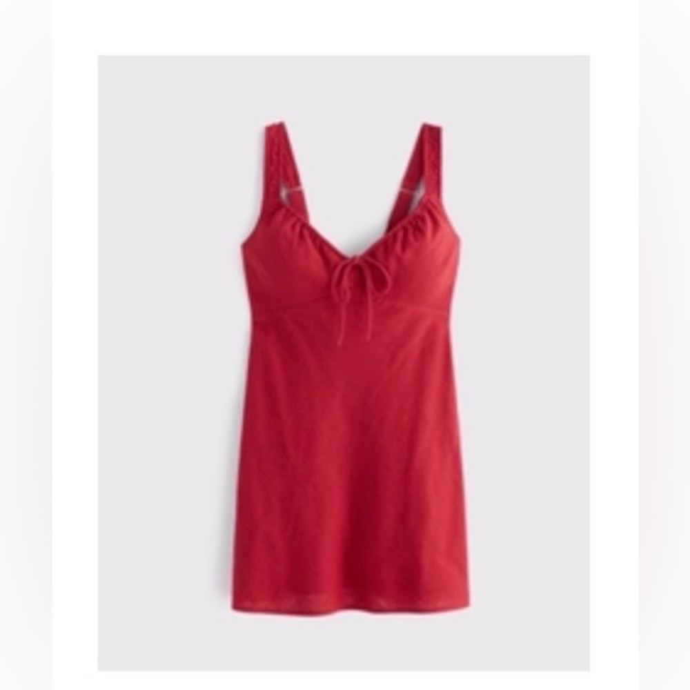 Abercrombie Bra-Free Tie-Front Linen-Blend Mini Dress in Red